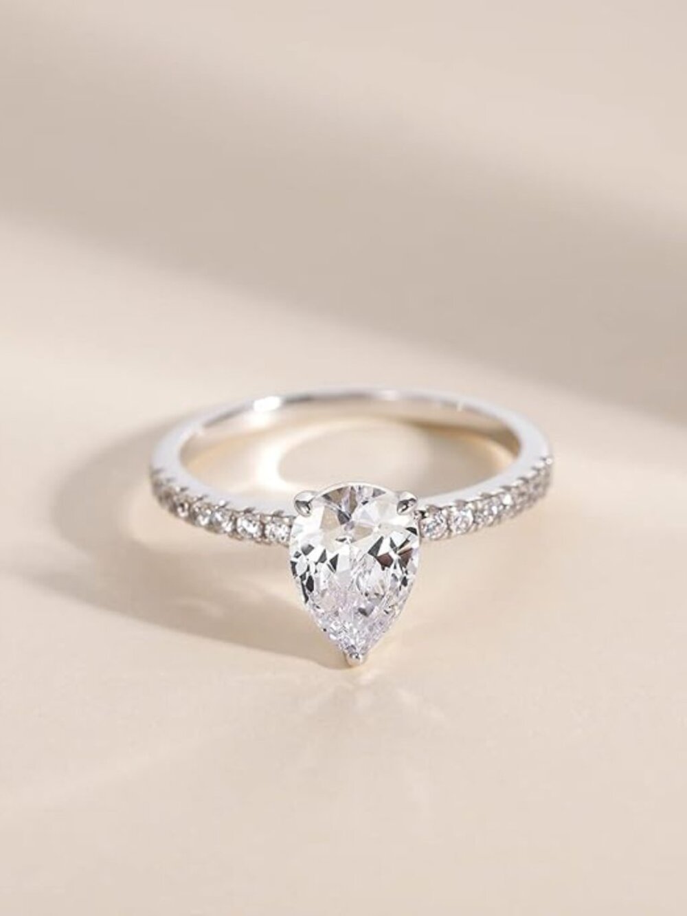 EAMTI 2CT 925 Sterling Silver Engagement Rings Pear Cut CZ, SIZE 6 - Picture 2 of 5